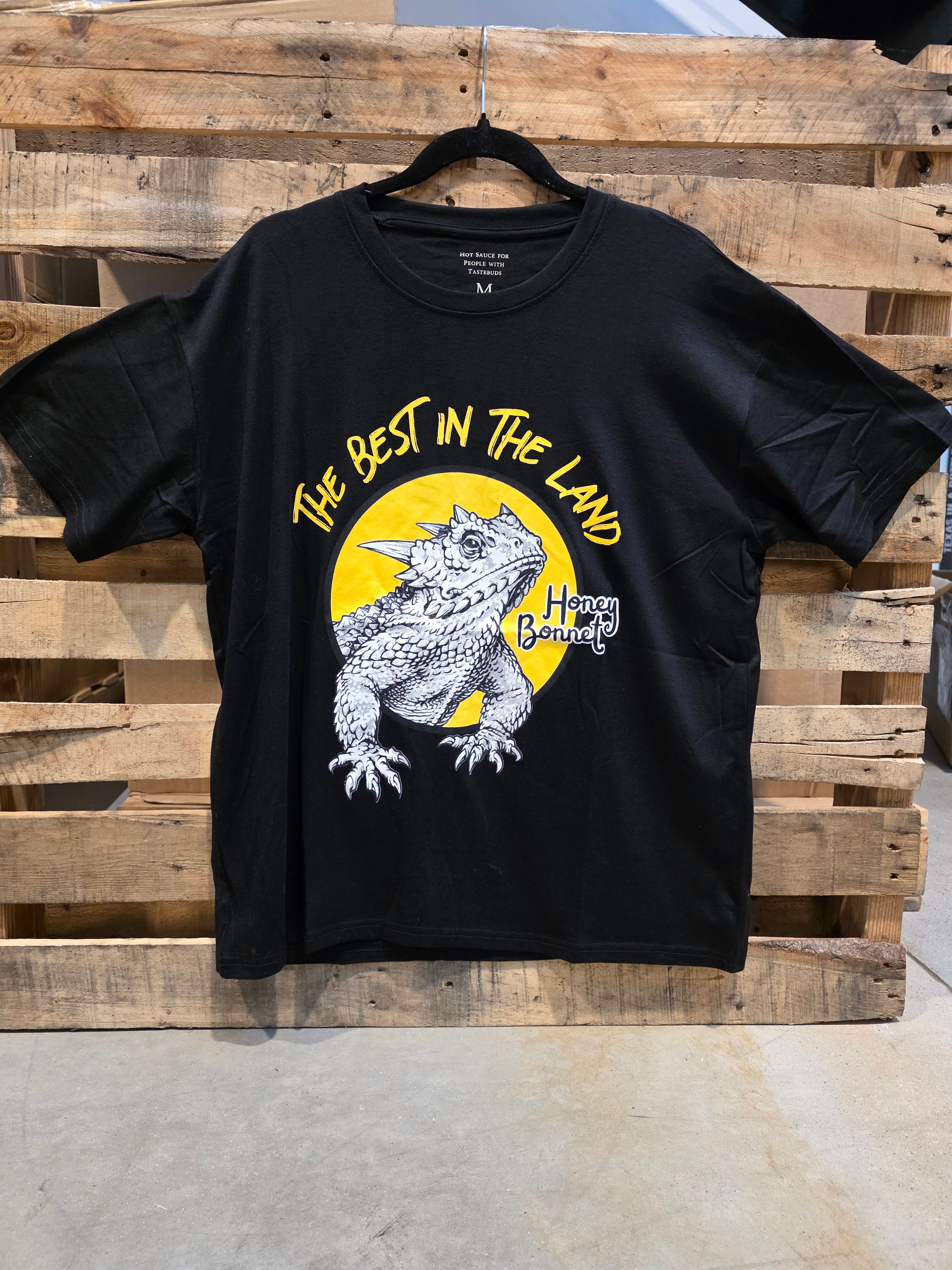 Honey Bonnet Best In The Land tee - front graphic with horned lizard