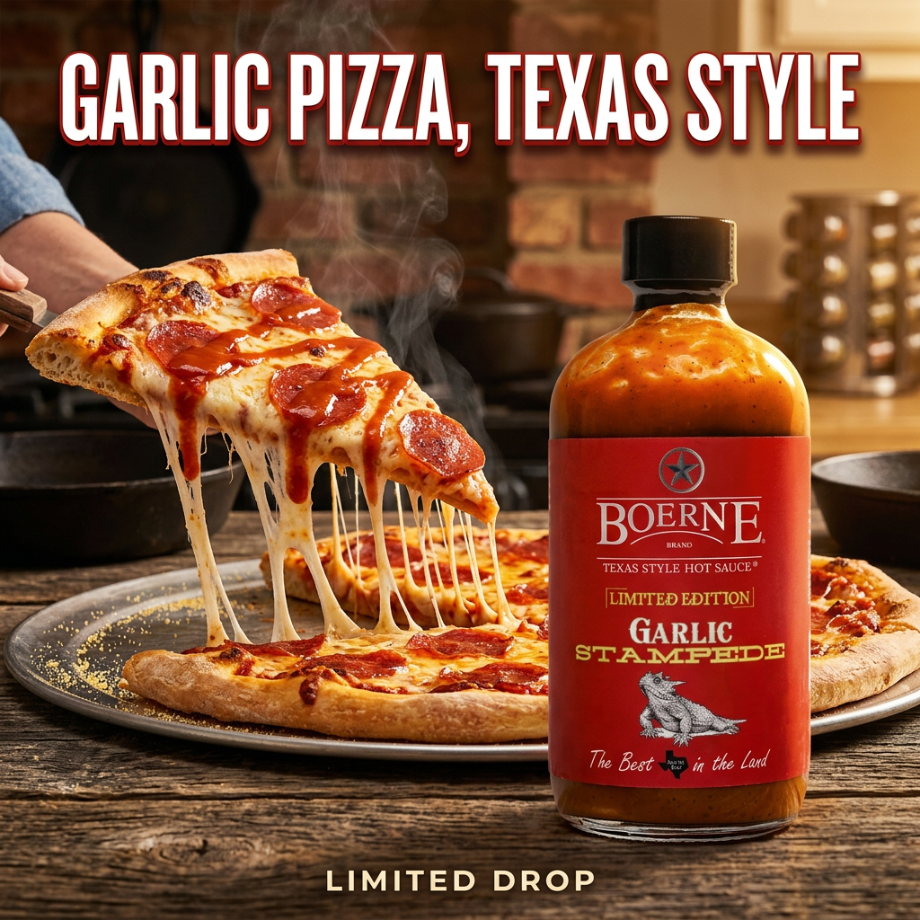 Garlic Stampede on hot pepperoni pizza — garlic pizza, Texas style