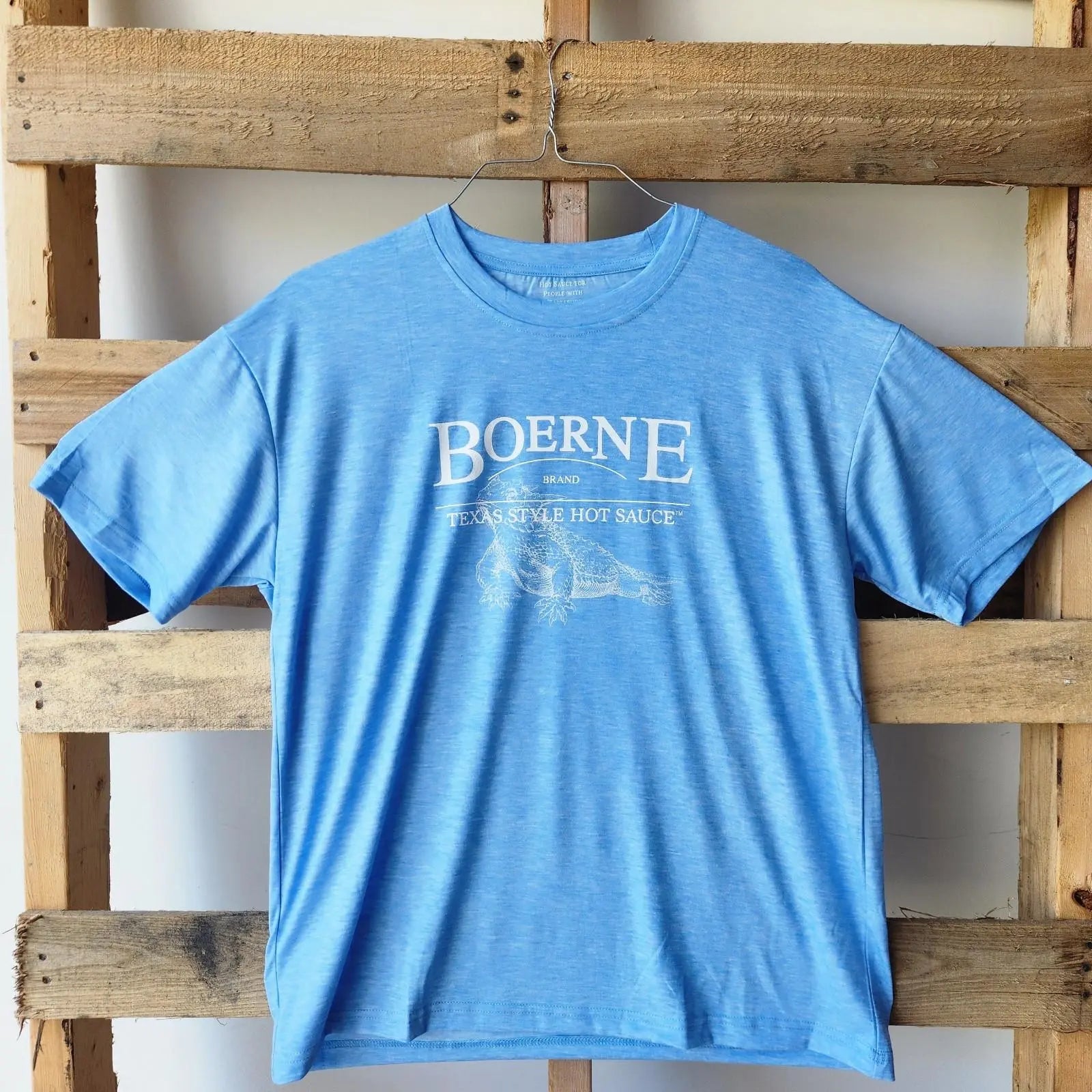 Boerne Texas Style Hot Sauce Shirt (Sky Blue) Front