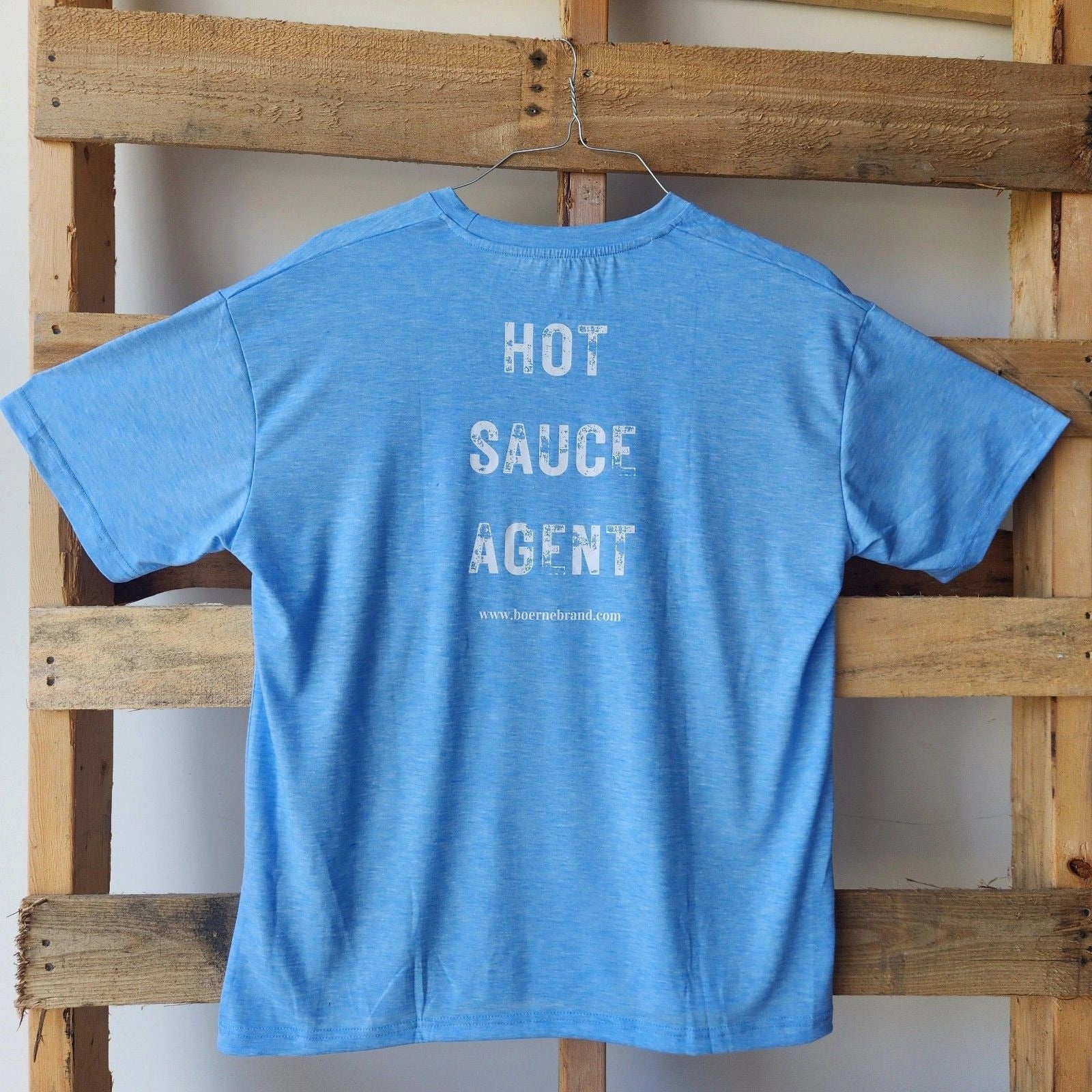 Boerne Texas Style Hot Sauce Shirt (Sky Blue) Back