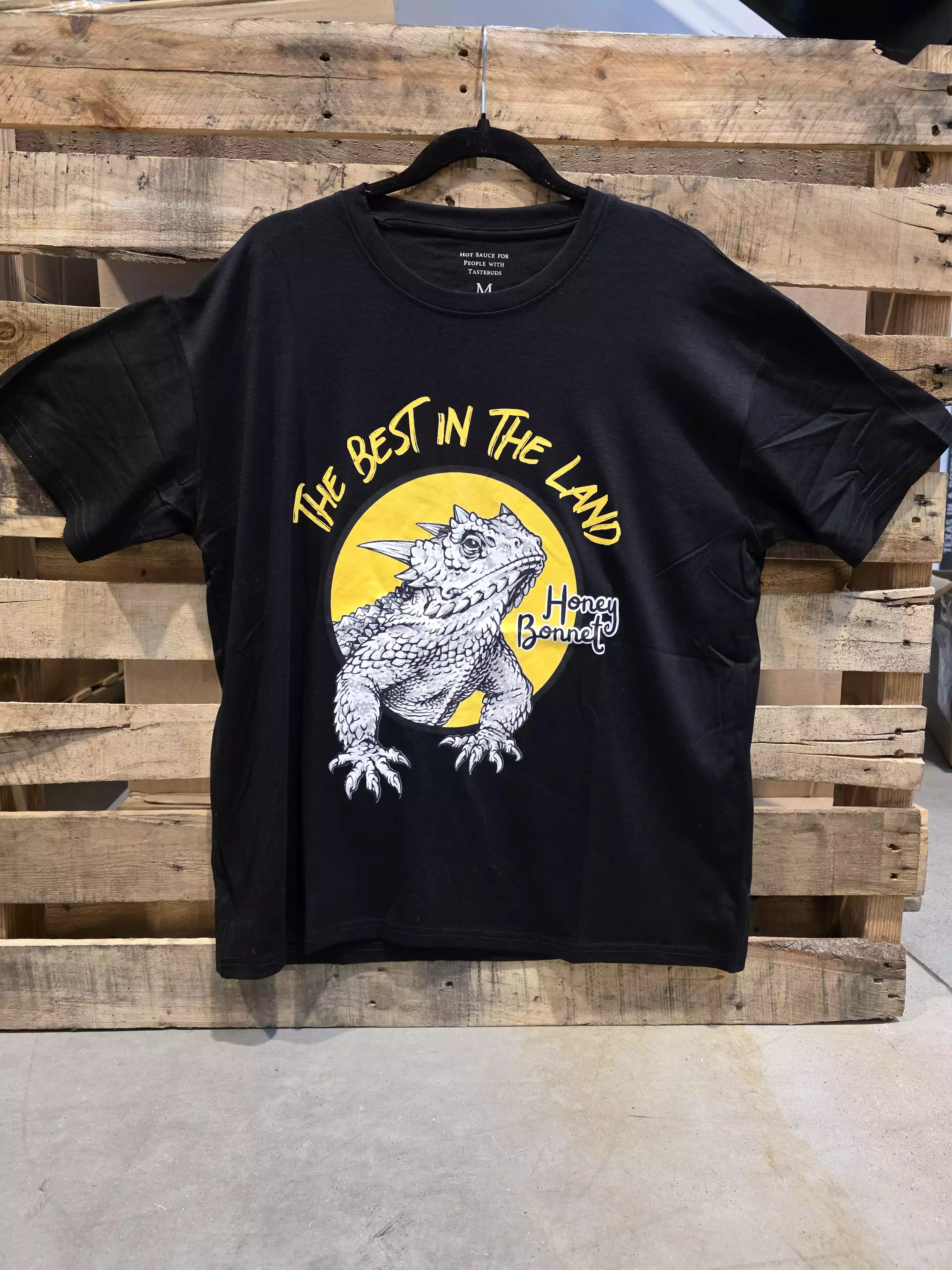 Honey Bonnet Best In The Land tee - front graphic with horned lizard