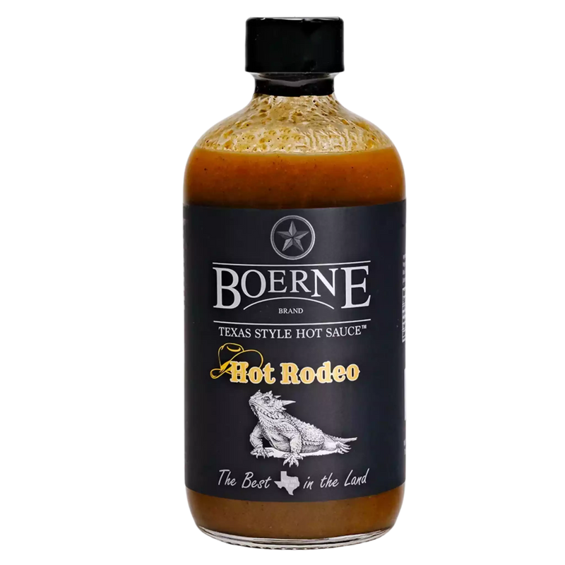 Boerne Brand Hot Rodeo Texas-style hot sauce bottle