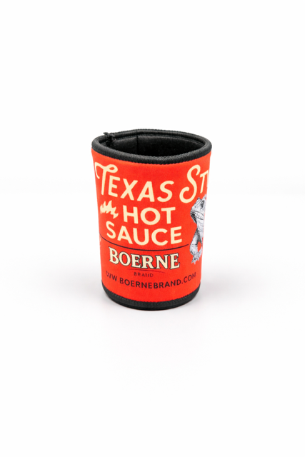 Boerne Brand Texas Style Hot Sauce branded drink koozie