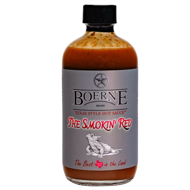 Boerne Brand Smokin Red Texas-style hot sauce bottle